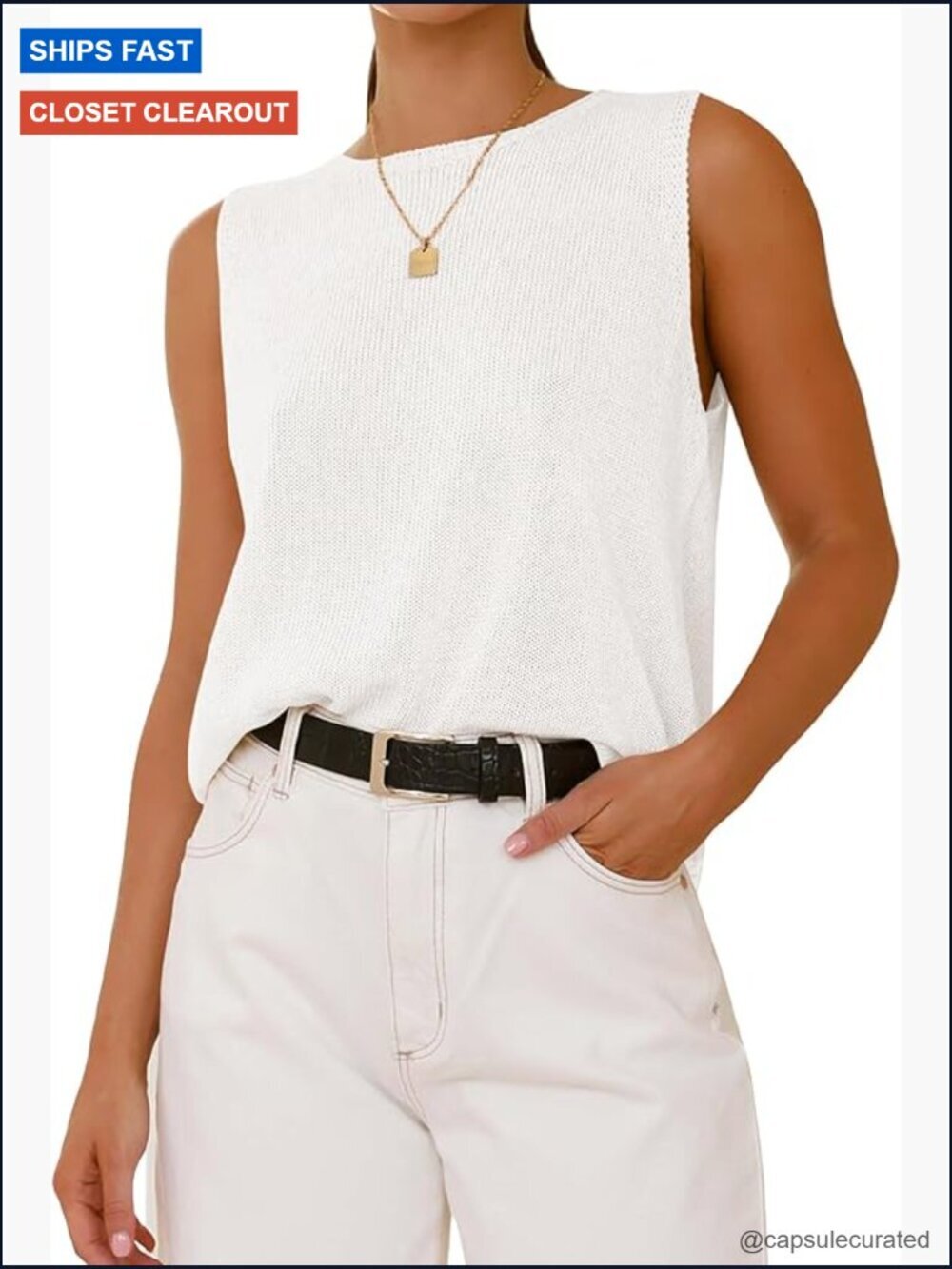Sleeveless Knit Sweater Tank Top Loose Fit Summer Vest